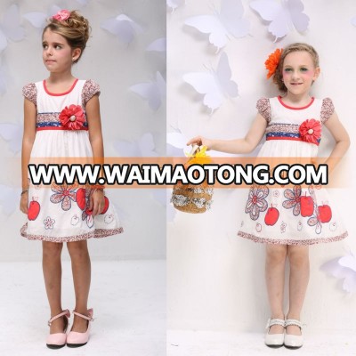 latest-children-dress-designs, embroidered children girl dress with hand made flower in waist